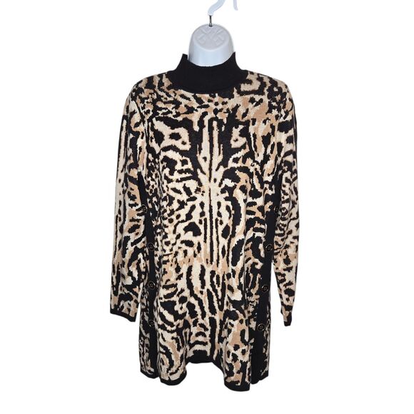 Chico's Sweaters - Chico's Leopard Print Cashmere Blend Mock Neck Sweater Tunic 1 (Medium) NWOT